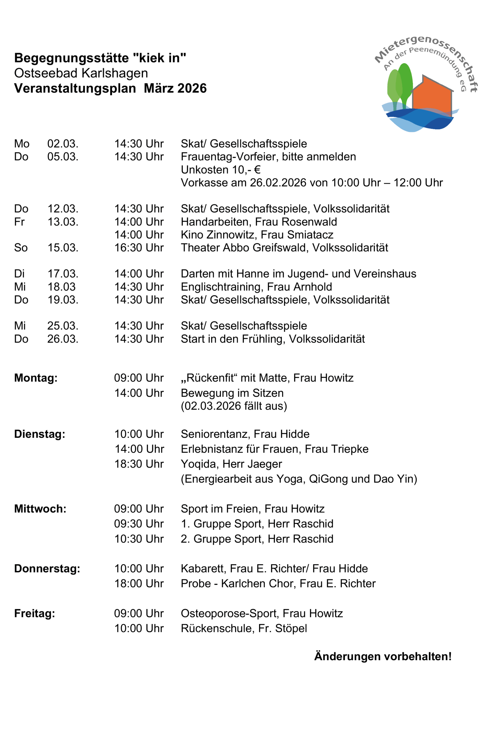 Veranstaltungen März 2026